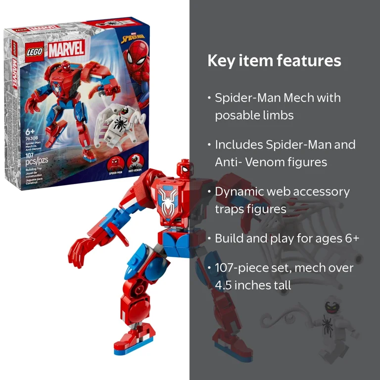LEGO, Marvel Spider-Man Mech vs Anti-Venom Building Set, 76308