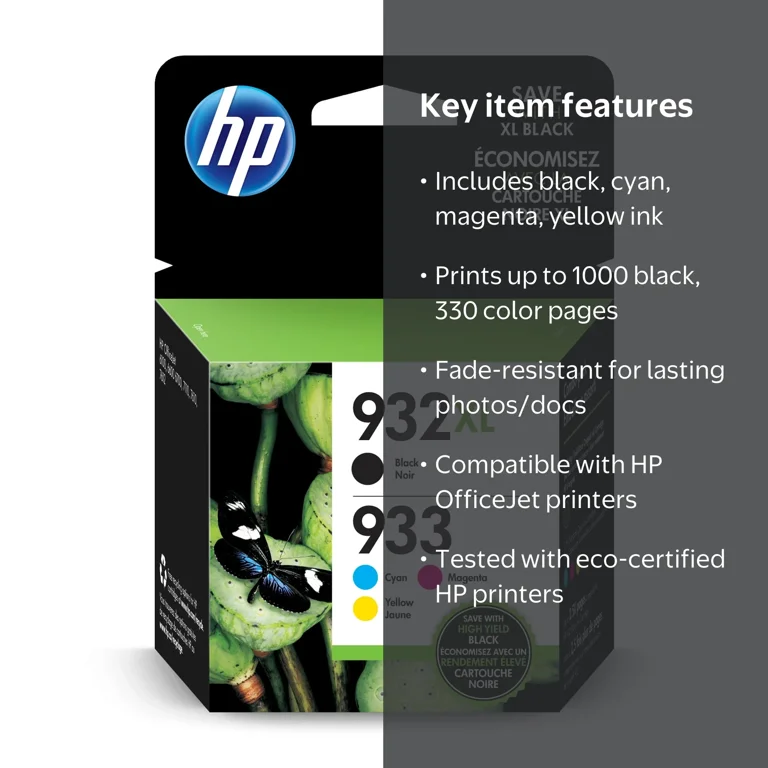 HP, Ink Cartridge, 932XL/933 High Yield Black and Color, 4-pack