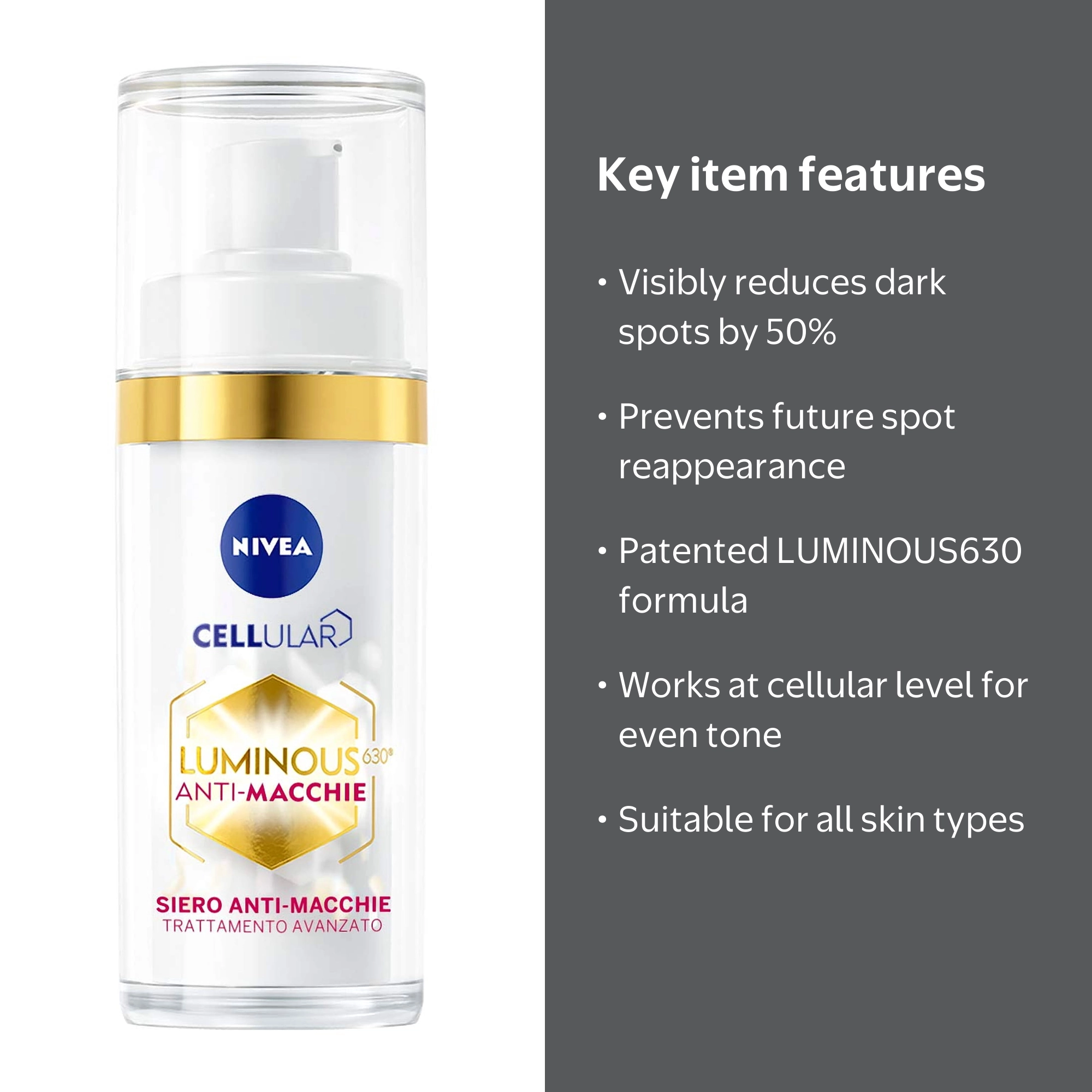NIVEA Cellular Luminous 630 Anti-Dark Spot Serum, Reduces Age