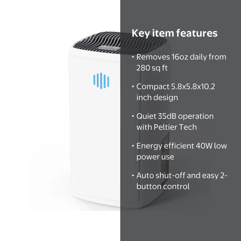 KLOUDIC Dehumidifier for Home (280 sq. ft), 37Oz Water tank