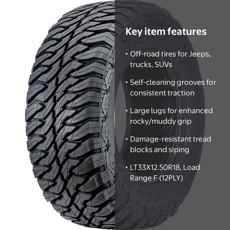 Arroyo Tamarock M/T LT 33X12.50R18 F 12 Ply MT Mud Tire for Jeep Arroyo Tamarock M/T LT 33X12.50R18 F 12 Ply MT Mud Tire for Jeep