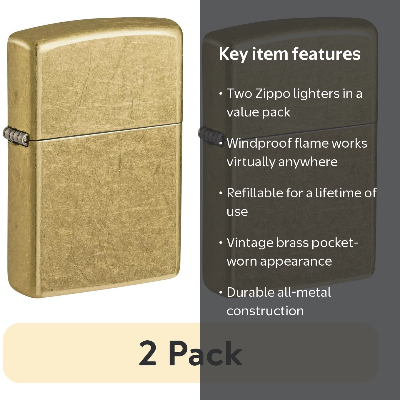 2 pack) Zippo Classic Street Brass Pocket Lighter - Walmart.com