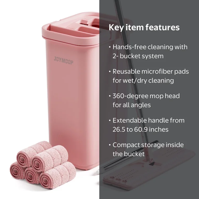 JOYMOOP Microfiber Wet Flat Mop and Bucket Set, 5 microfiber pads
