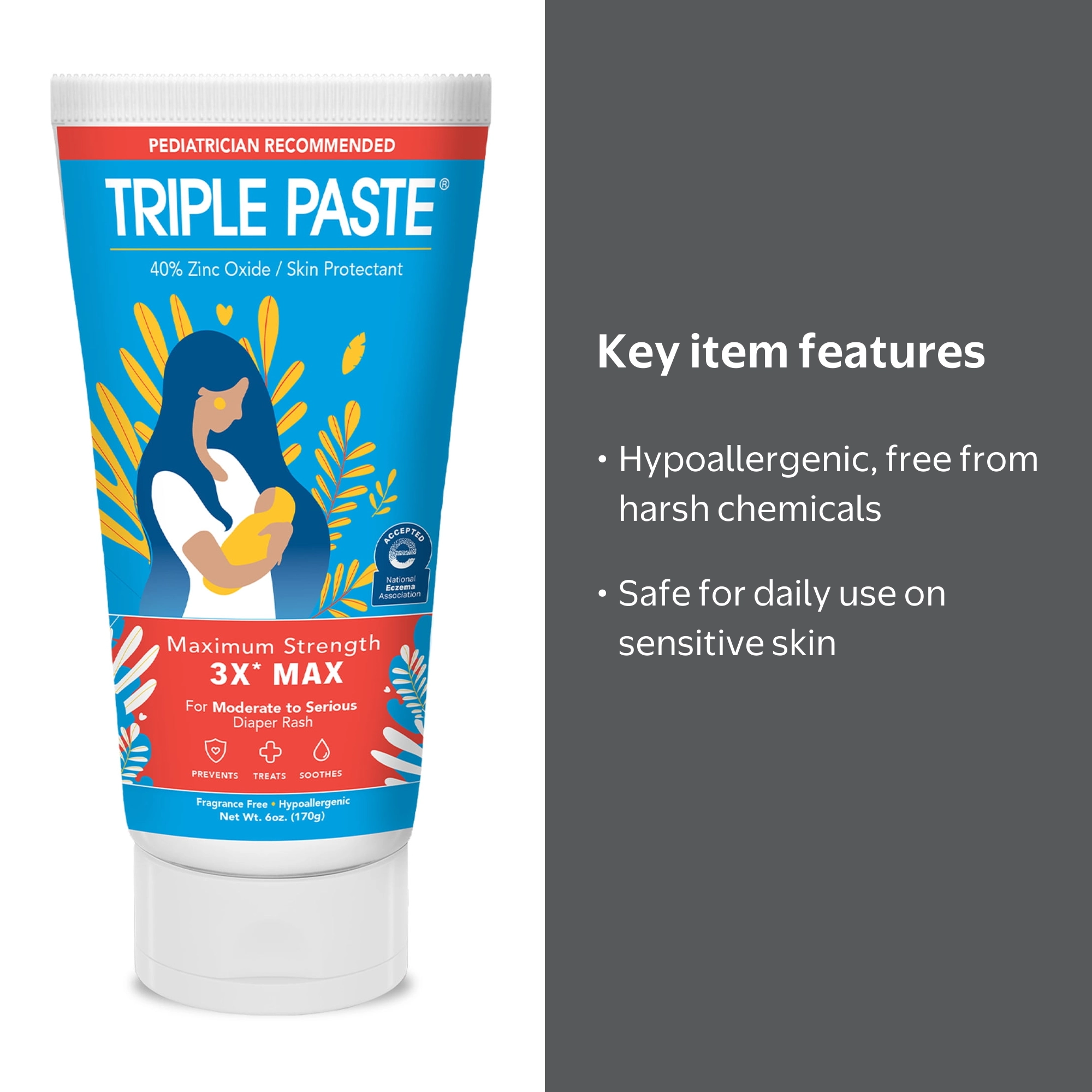 Triple Paste Diaper Rash Ointment 6oz with Zinc Oxide for Severe