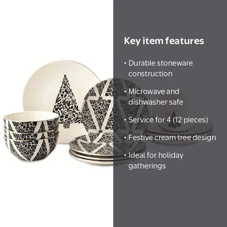 Thyme & Table Holiday Tree 12-Piece Ceramic Dinnerware Set - Cream