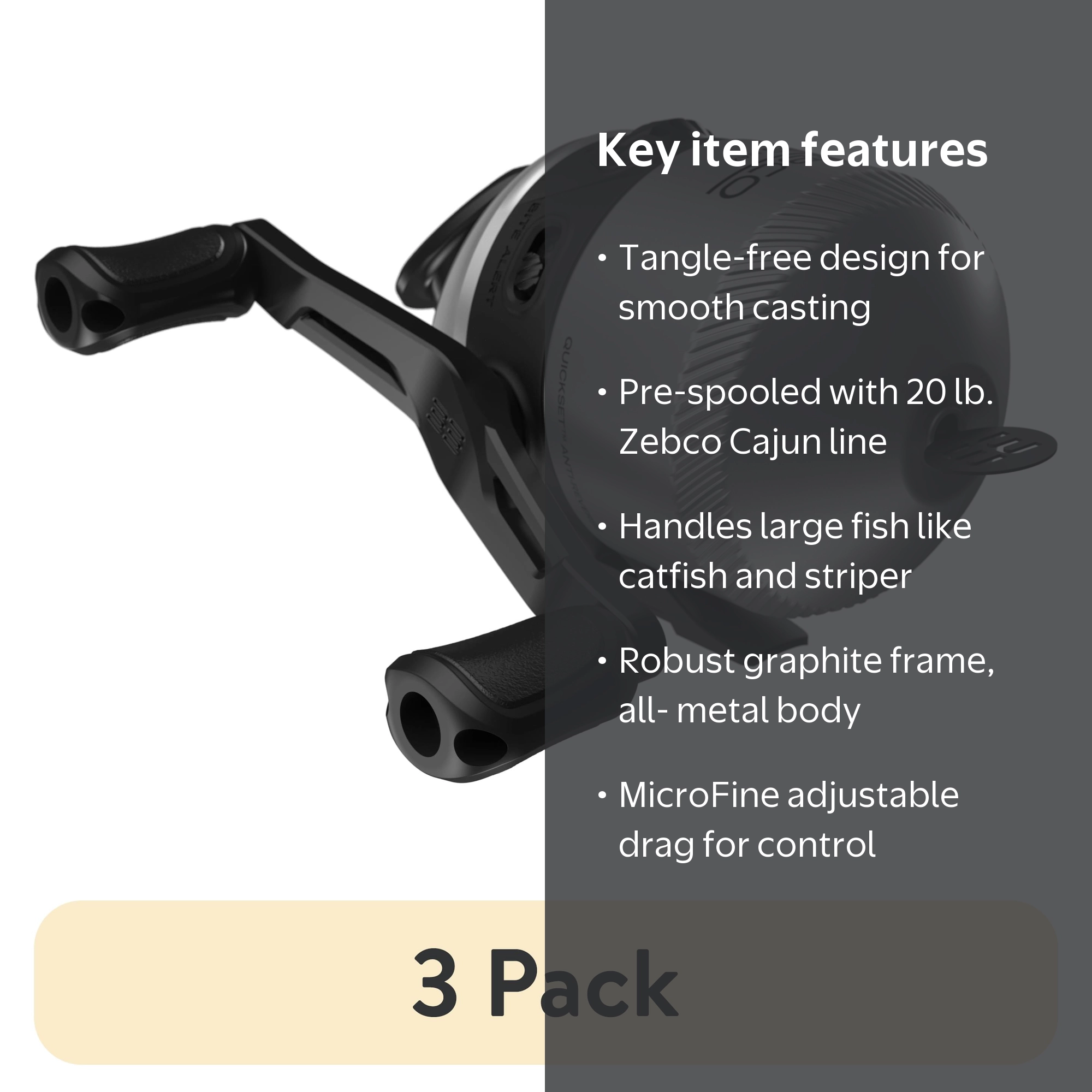 3 pack) Zebco 33 Max Durable Spincast Fishing Reel with MicroFine