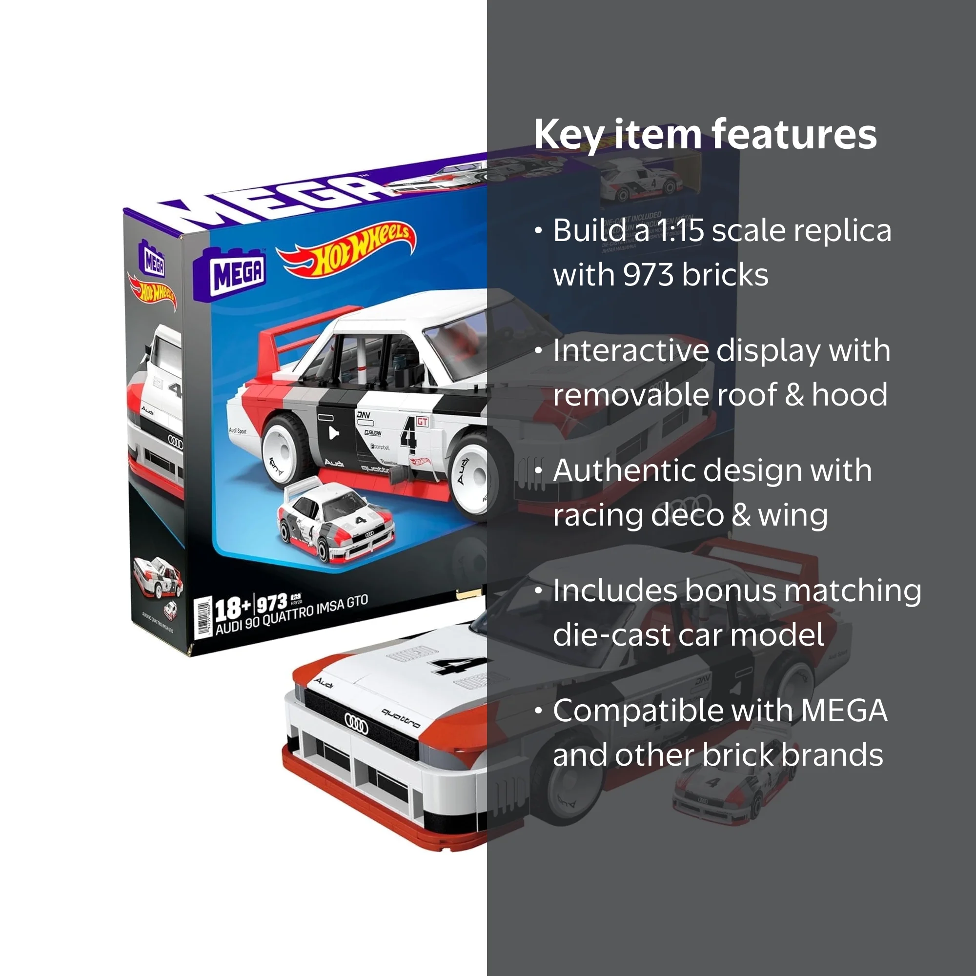 GTO 4セット MEGA Hot Wheels Collectible Car Building Toy, 973 Brick Pieces