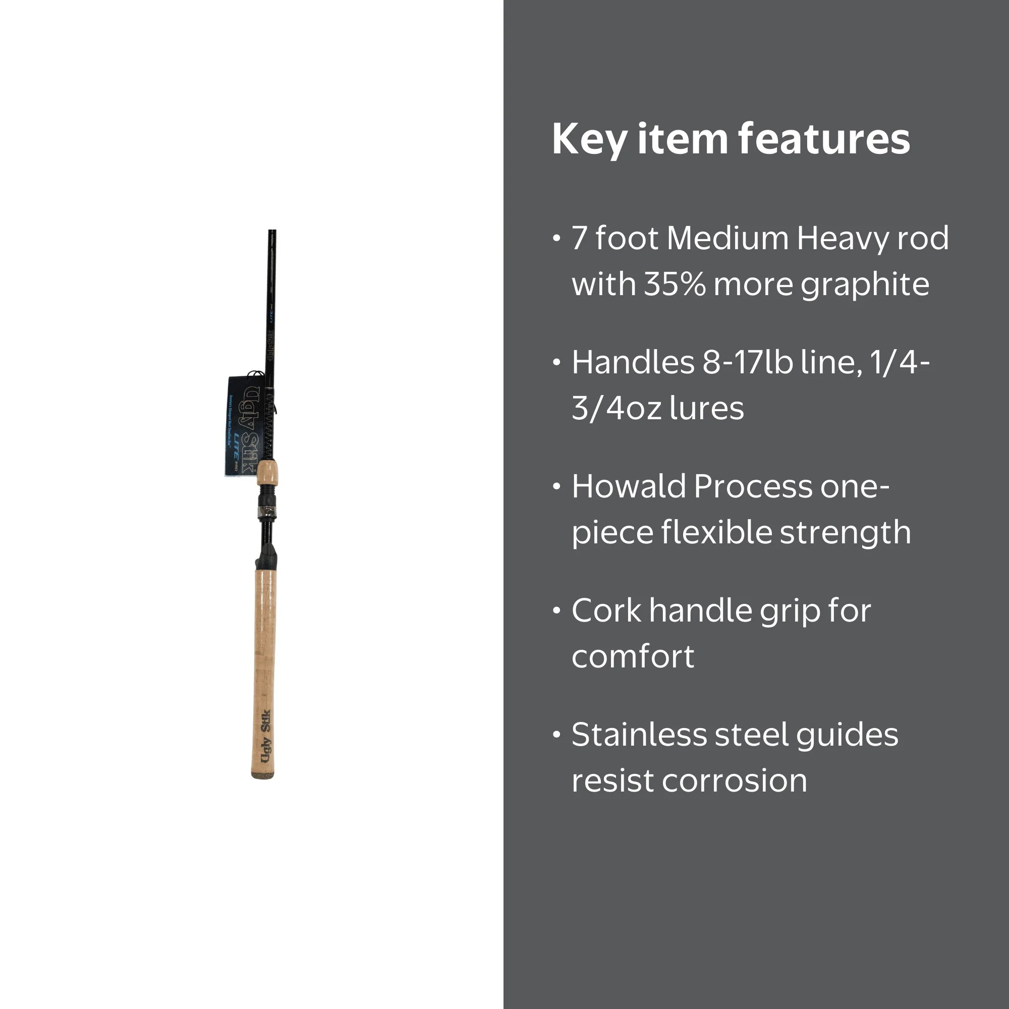 Ugly Stik Lite Pro 7' Spinning Rod, One Piece, Medium Heavy, Durable Cork Grip - Walmart.com Ugly Stik Lite Pro 7' Spinning Rod, One Piece, Medium Heavy, Durable Cork Grip - Walmart.com