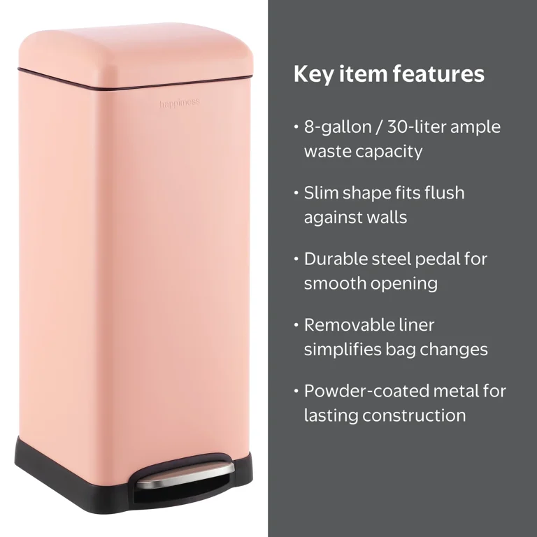 happimess Betty Retro 8-Gallon Step-Open Trash Can, Flamingo Pink
