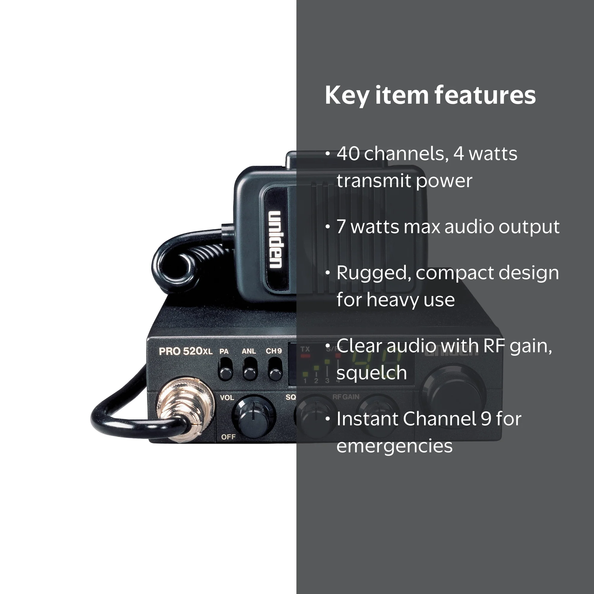 Uniden Professional Series 40-Channel Compact CB Radio, PRO520XLPT