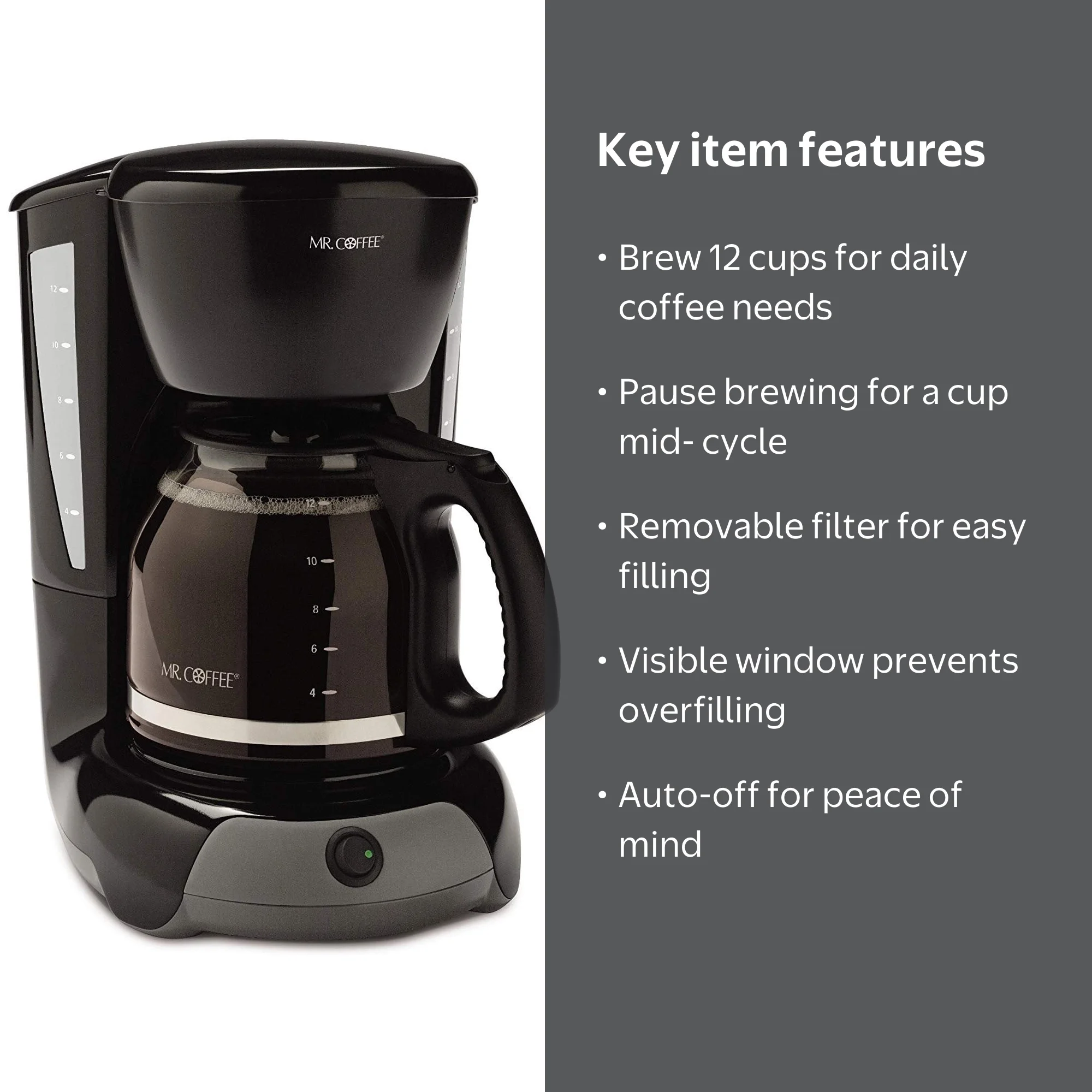 Mr. Coffee, 12-Cup Switch Coffee Maker, Black with Auto Pause - Walmart.com