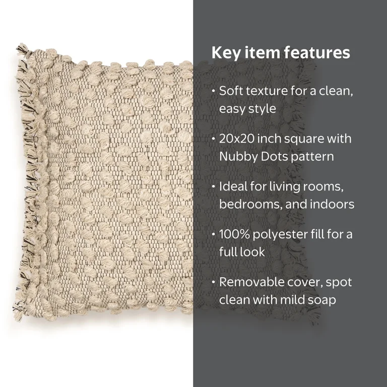 Better Homes & Gardens Decorative Throw Pillow, Nubby Dots, Off