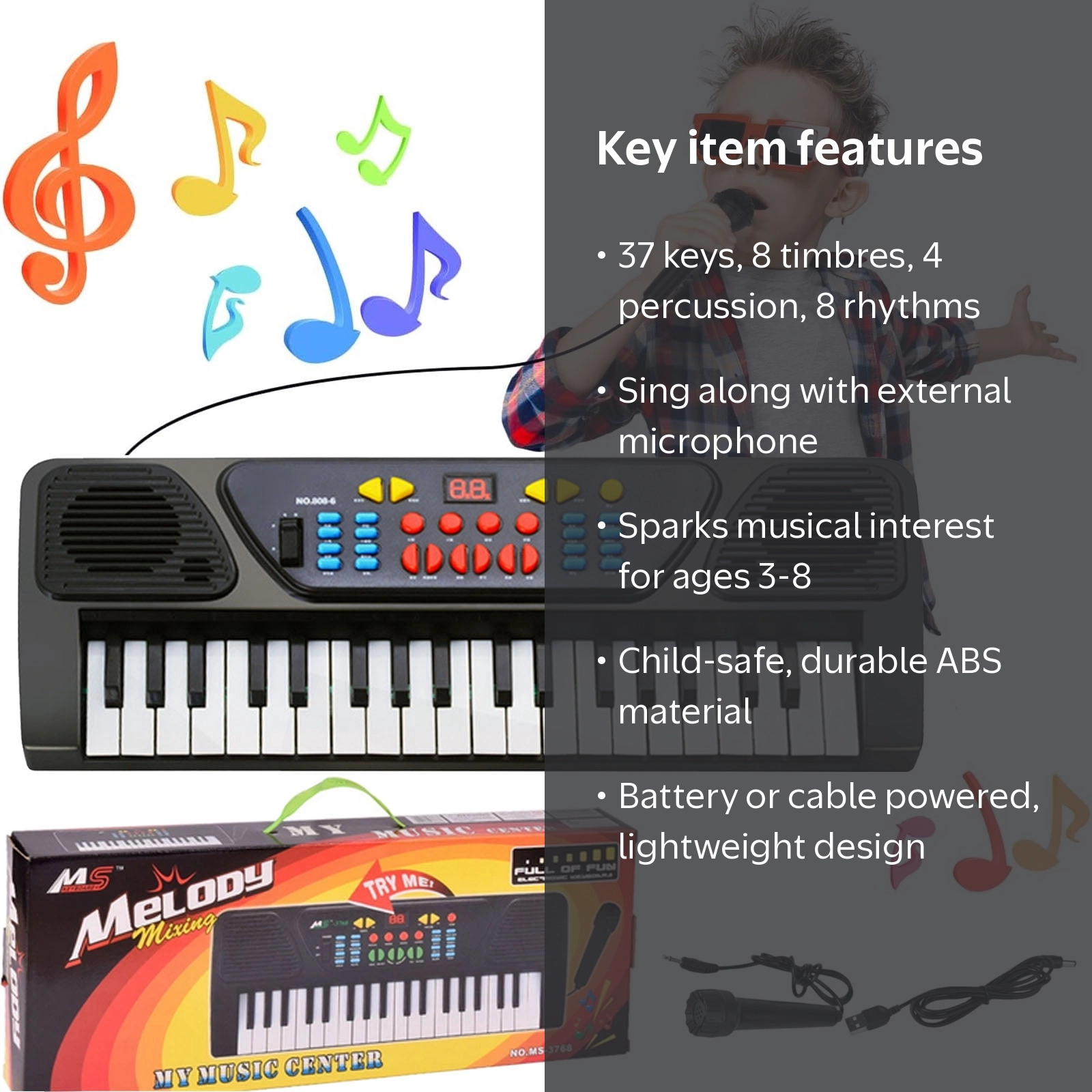 37 Keys Piano Keyboard for Kids, Kids Digital Music Electronic
