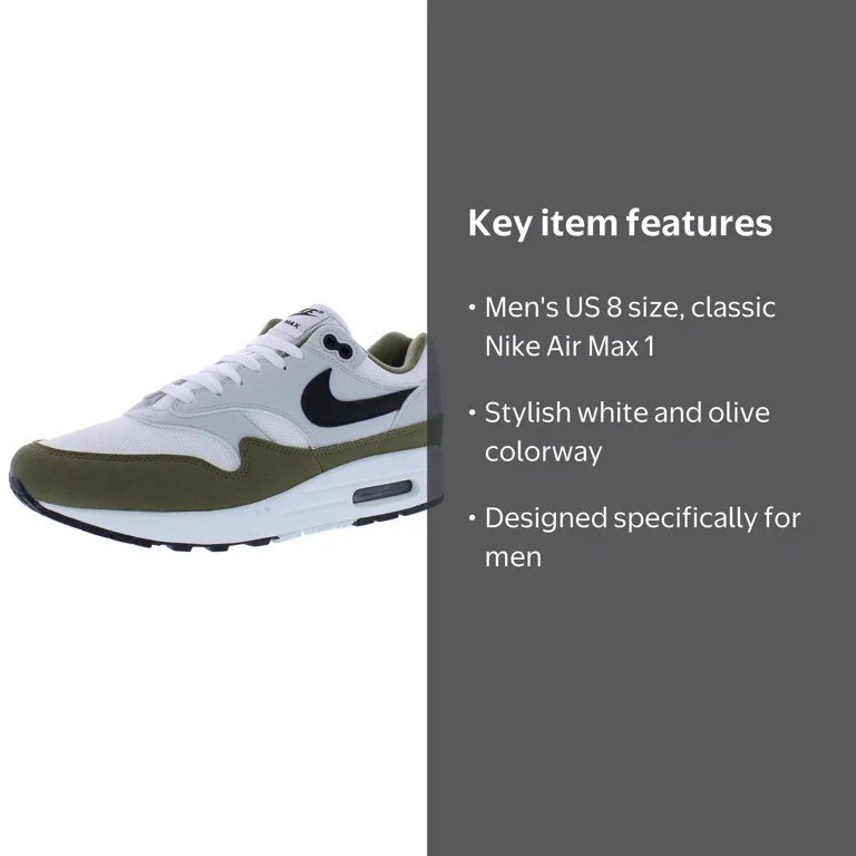 Nike Air Max 1 Mens Shoes Size 8, Color: White/Olive - Walmart.com