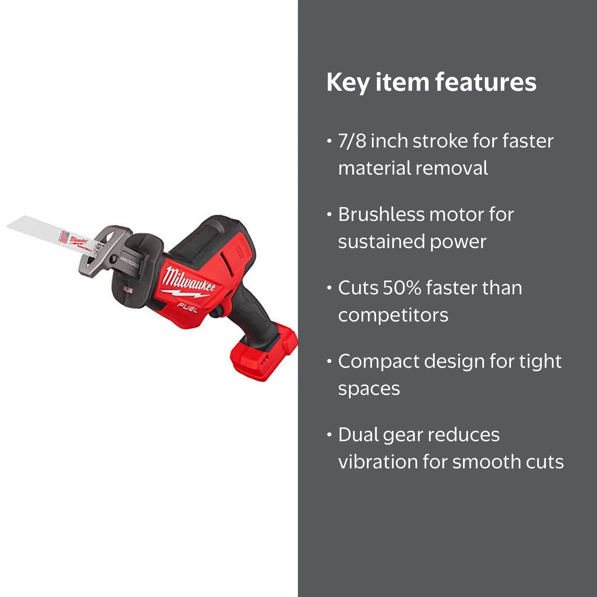Milwaukee 2719-20 M18 FUEL Hackzall (Bare Tool), Red, Black