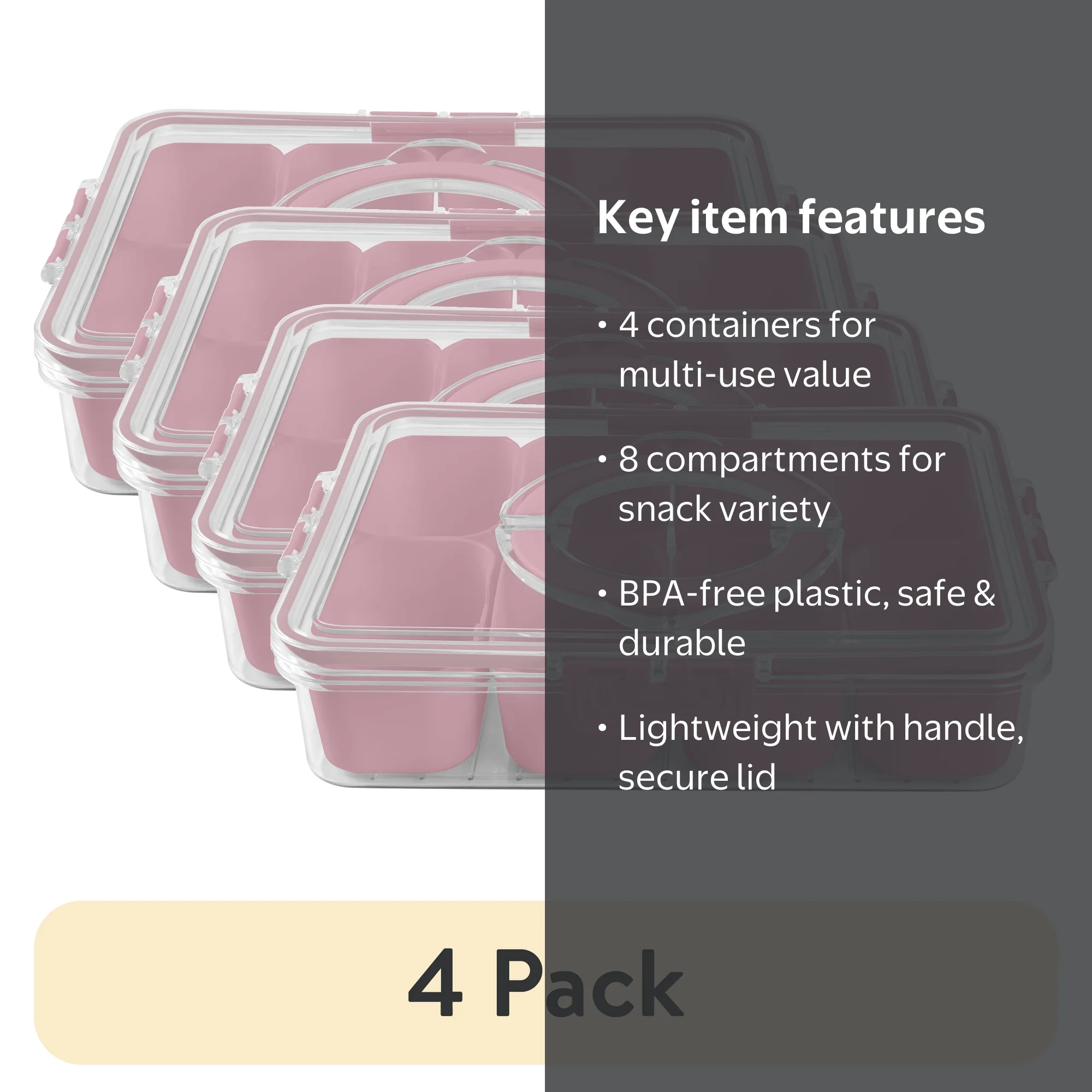 COOK WITH COLOR 4 Pack 8-Compartment Snackle Box Divided Serving