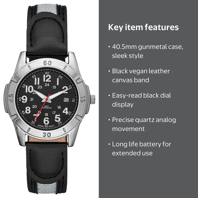 George Men's Watch, Gunmetal Case, Black Dial, Vegan Leather