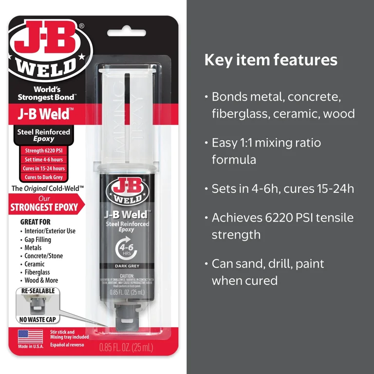 J-B Weld, Epoxy Syringe, 25 Ml, Metal, Concrete, Wood Bonding