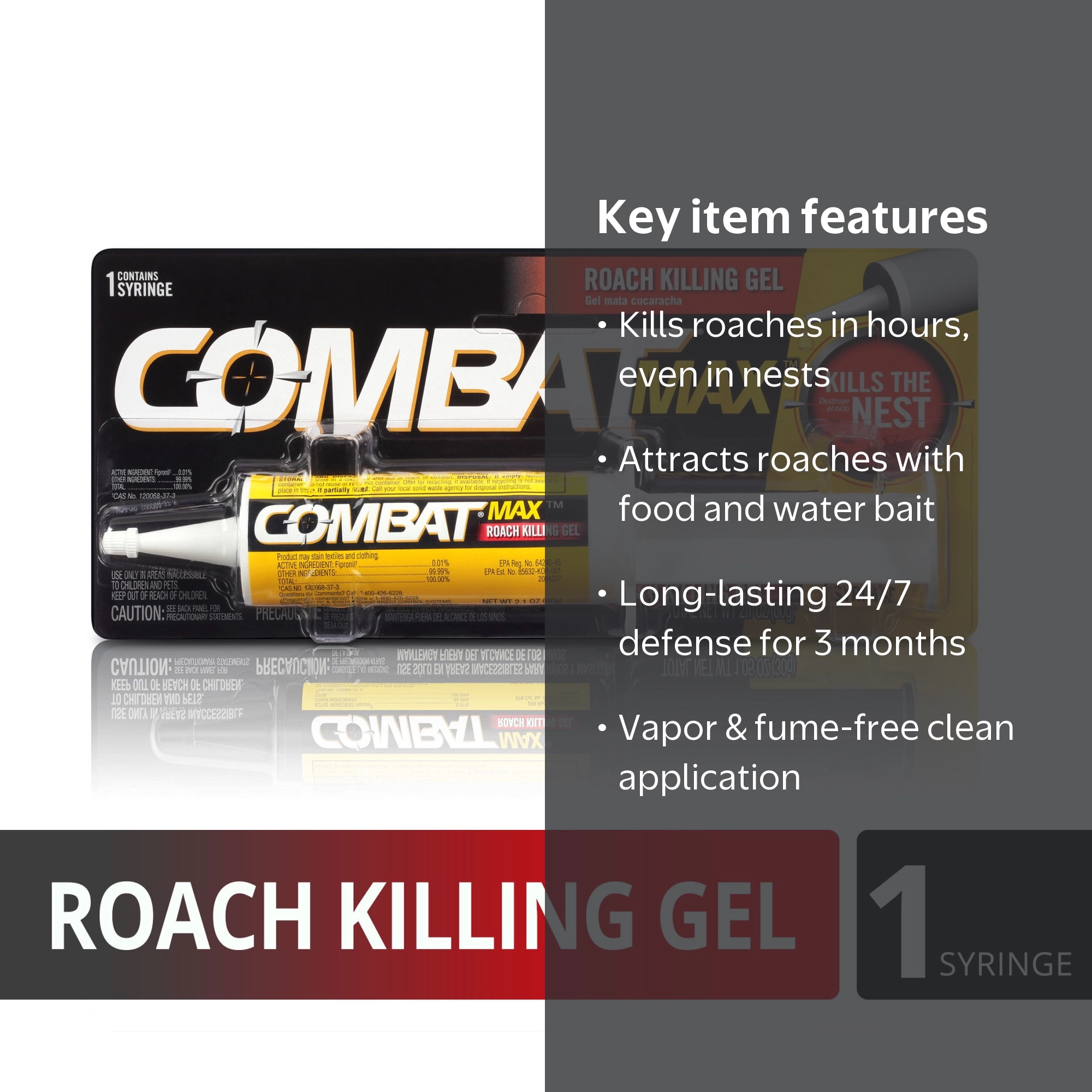 Combat Max Roach Killing Gel, 2.1 Ounces, Indoor Outdoor Use