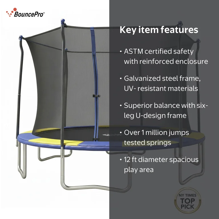 Sportspower, BouncePro 12ft Trampoline, Steel Frame, Blue