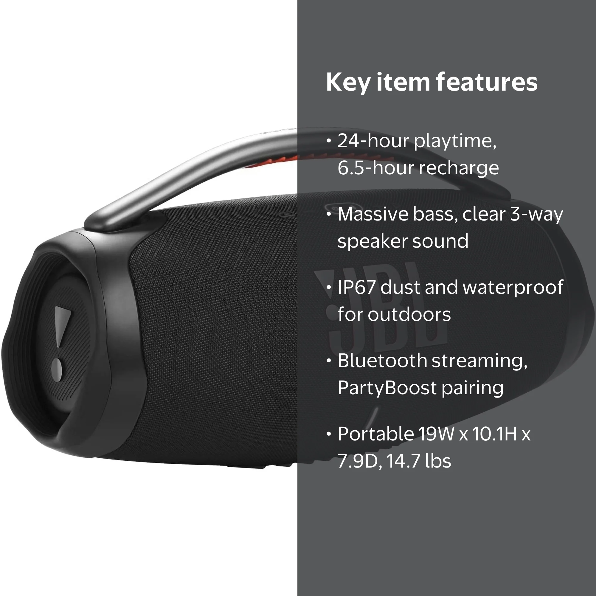 JBL Boombox 3 Portable Bluetooth Speaker, IPX7 Waterproof, 24