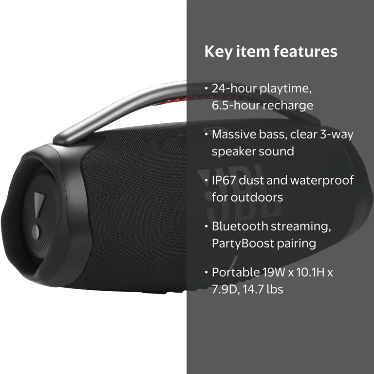 JBL Boombox 3 Portable Bluetooth Speaker, Waterproof IP67, 24H