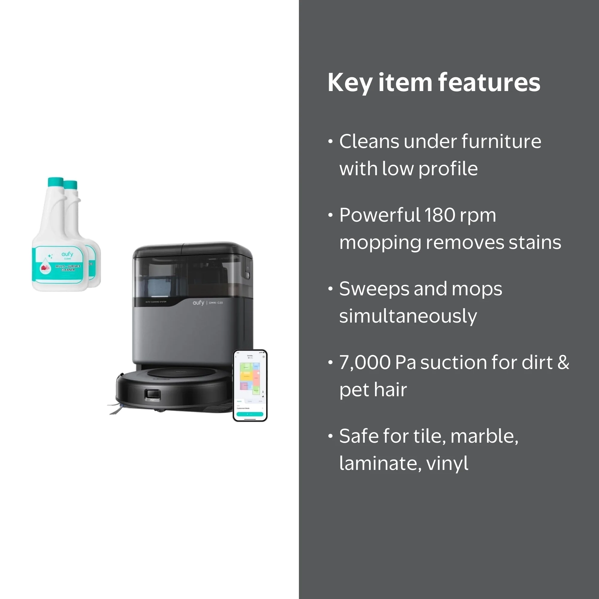 eufy Robot Vacuum Omni C20, Model C20, Robot Vacuum and Mop Combo