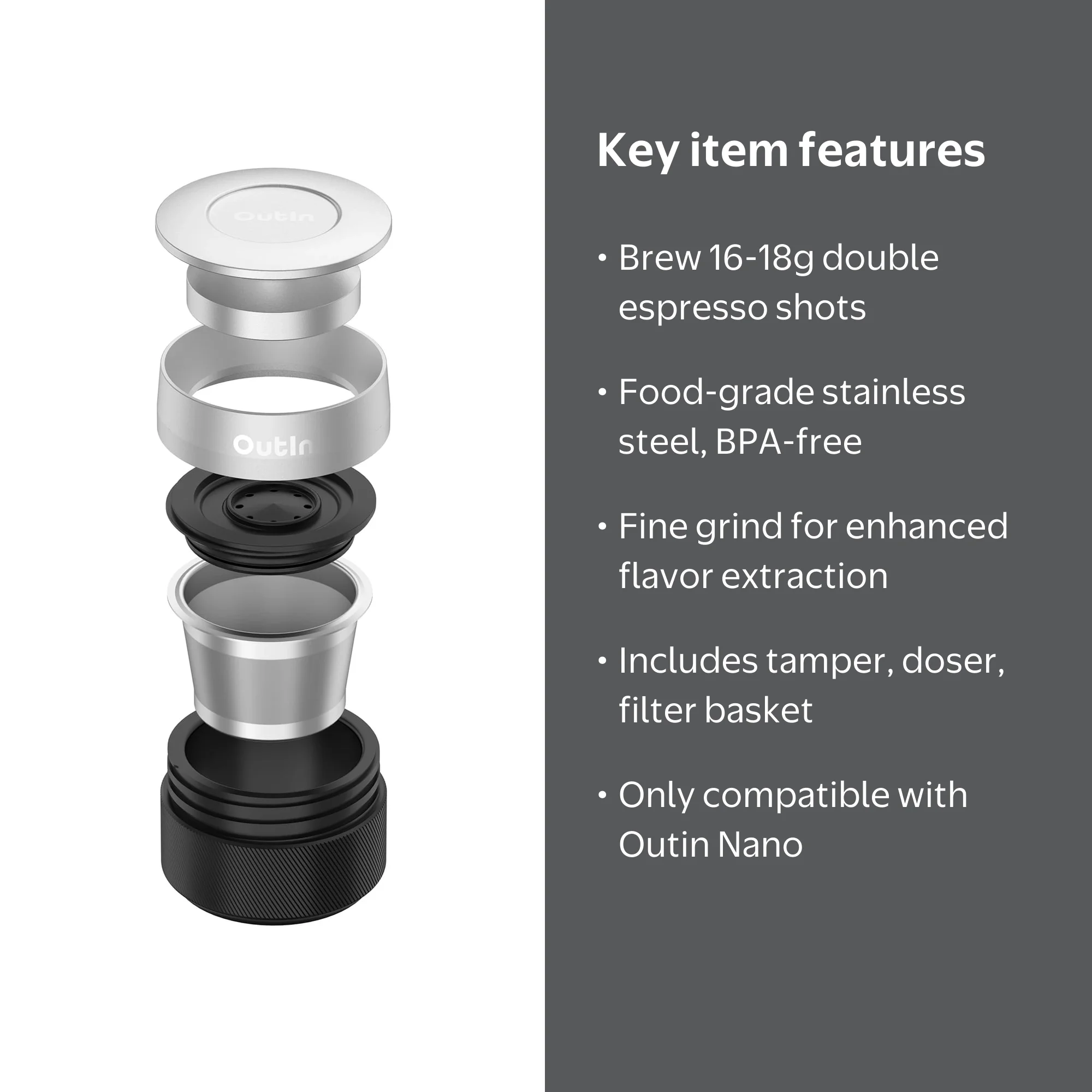 OutIn Nano Portable Espresso Machine Basket Plus Accessory Kit