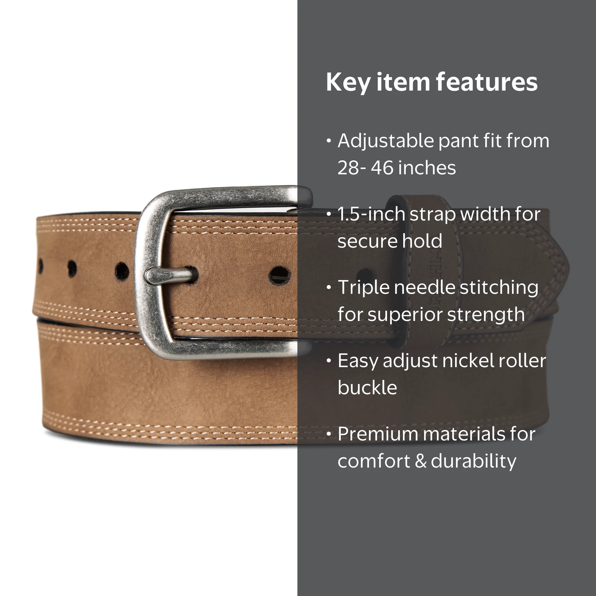 Brahma Triple Needle Stitch Leather Work Belt with Snap Buckle