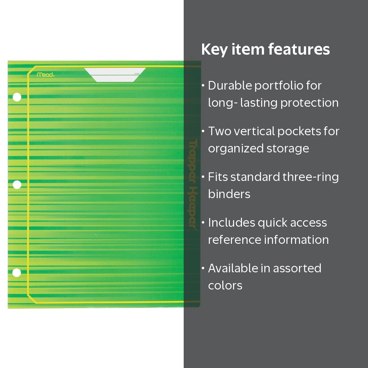 Mead Trapper Durable 3-Hole Punched Portfolio Organizer, Assorted
