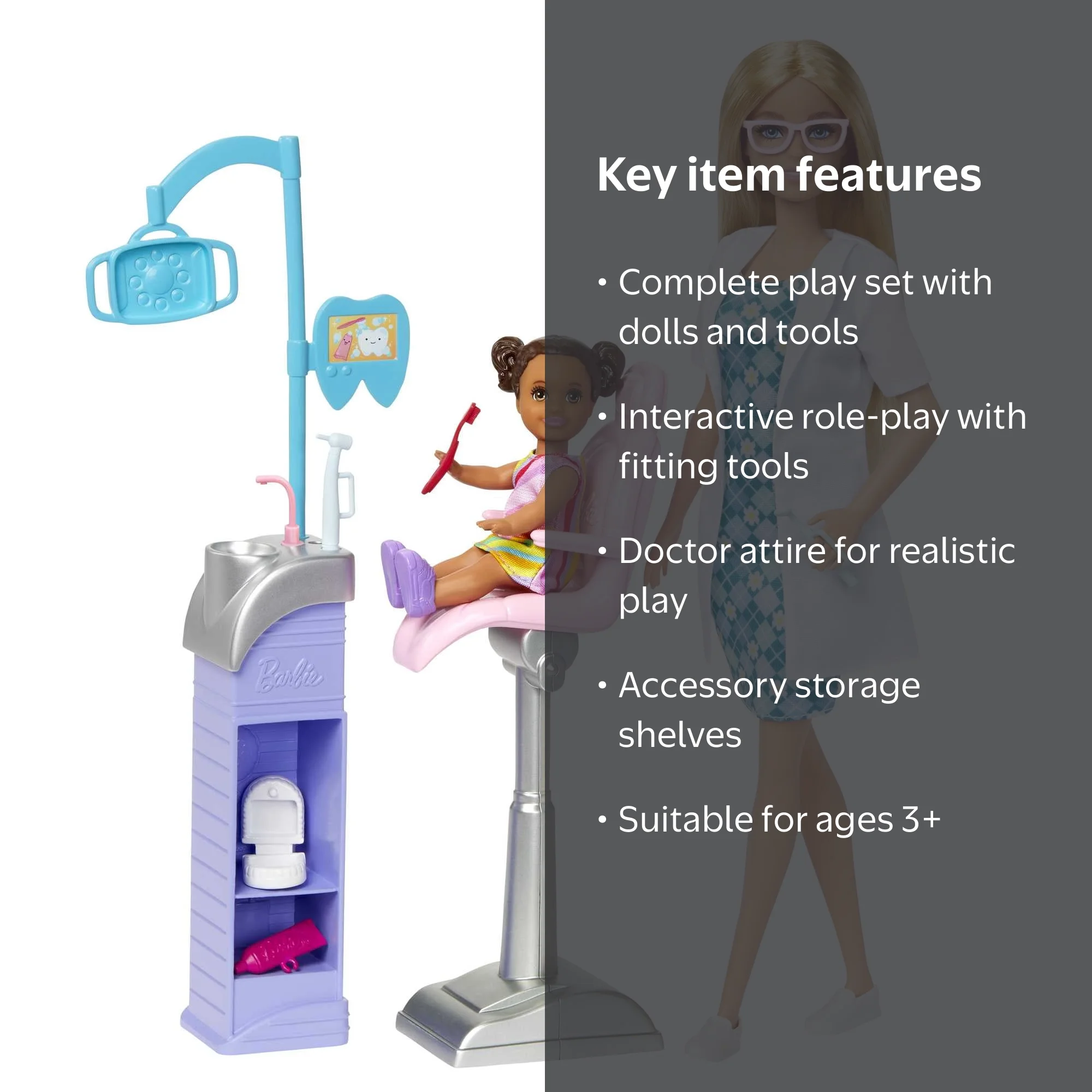 Barbie, Dentist Doll Playset with 2 Dolls, Dental Station & Tools