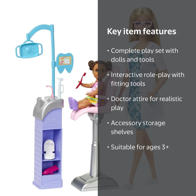 Barbie, Dentist Doll Playset with 2 Dolls, Dental Station & Tools