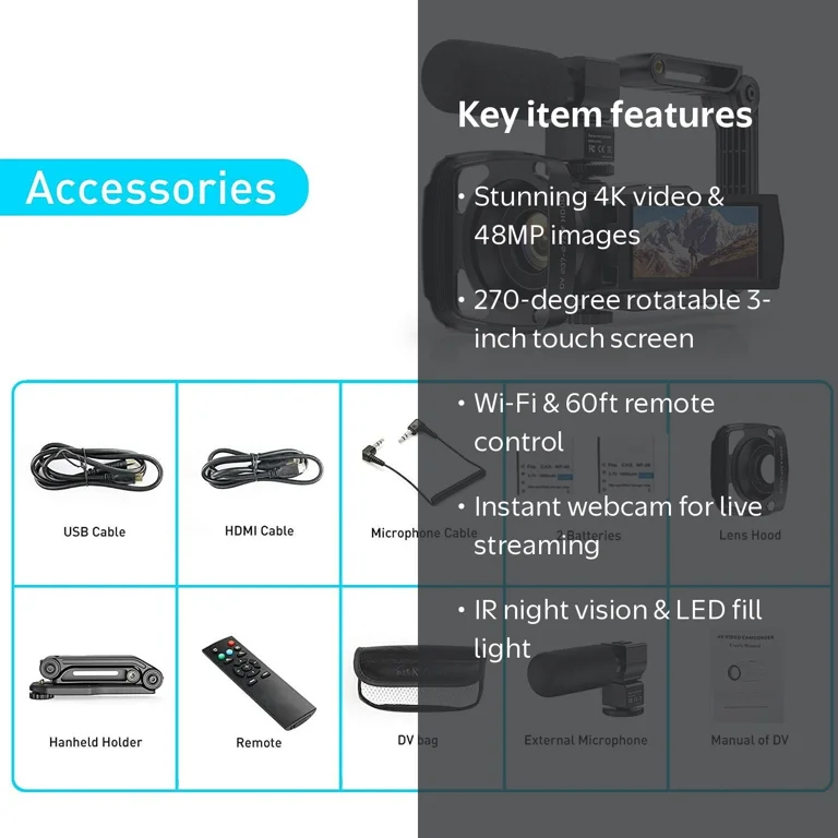 Tagital 4K UHD 18x 48 MP Camcorder with Microphone, WiFi Remote Tagital 4K UHD 18x 48 MP Camcorder with Microphone, WiFi Remote