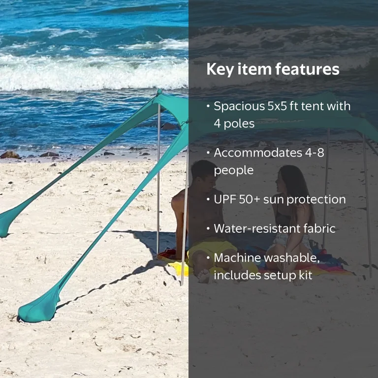 SUN NINJA Beach Tent Shelter with UPF50+ Protection, Includes Sand