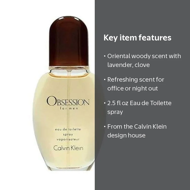Calvin Klein Obsession Eau de Toilette, Cologne for Men, 2.5 fl oz