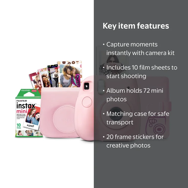 Fujifilm INSTAX Mini 7+ Instant Camera Bundle: Light Pink, 10-Pack