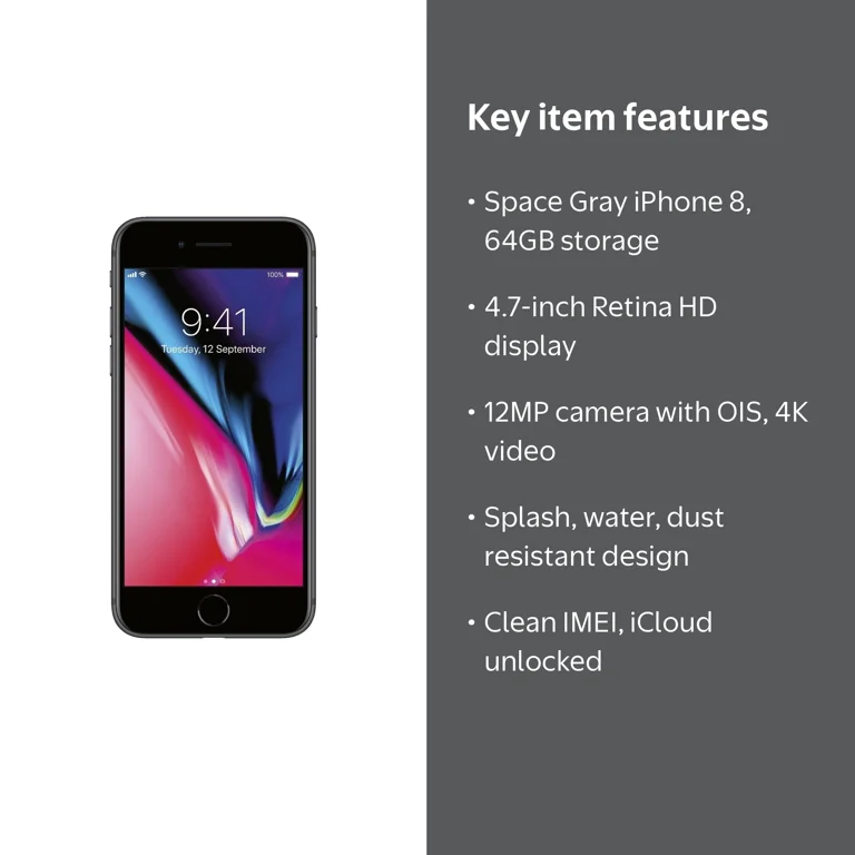 Apple iPhone 8 スペースグレイ 64GB Pre-Owned Apple iPhone 8 64 GB,Space Gray, Locked to AT&T and