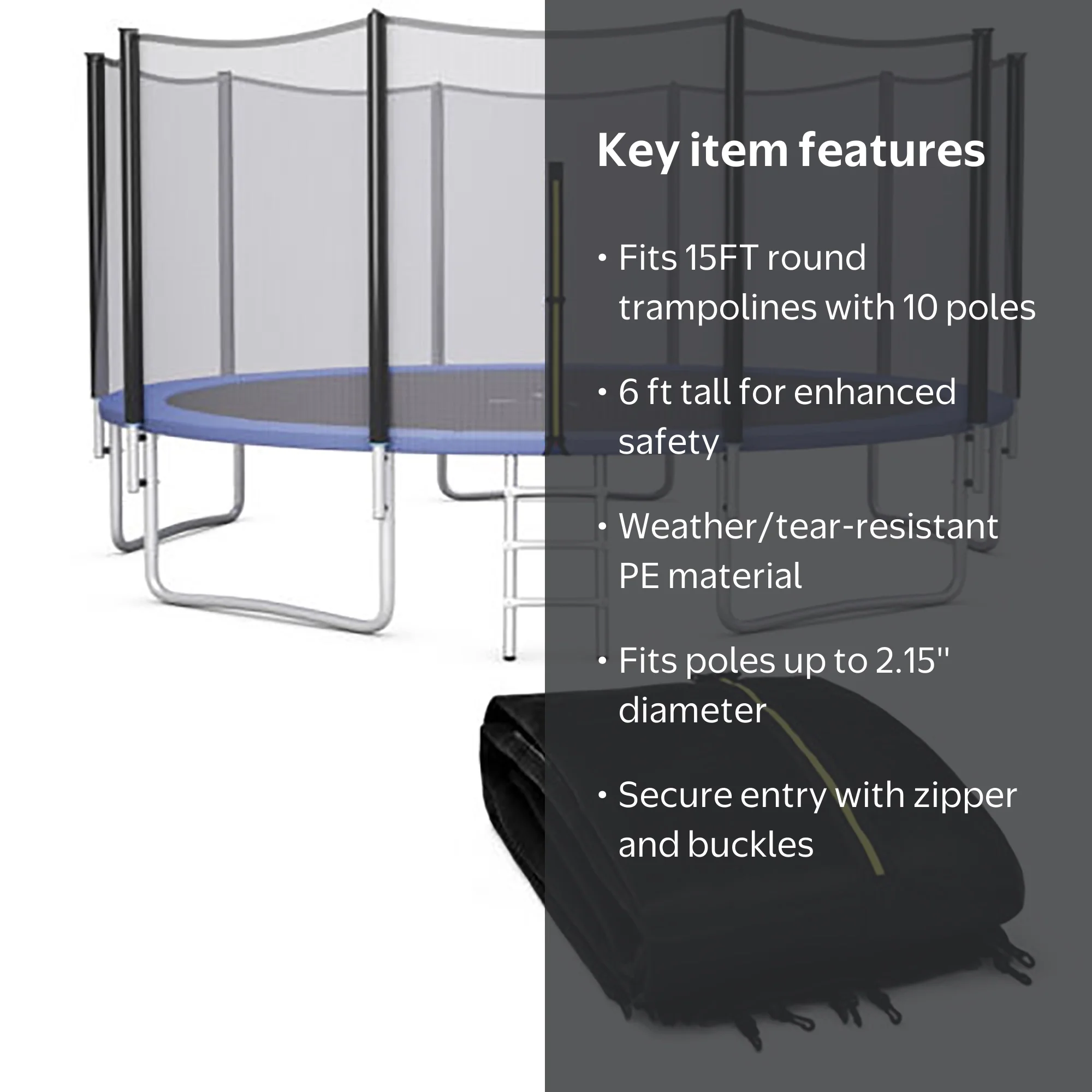 Gymax, Trampoline Safety Net, 15FT Round with 10 Poles, Enclosure