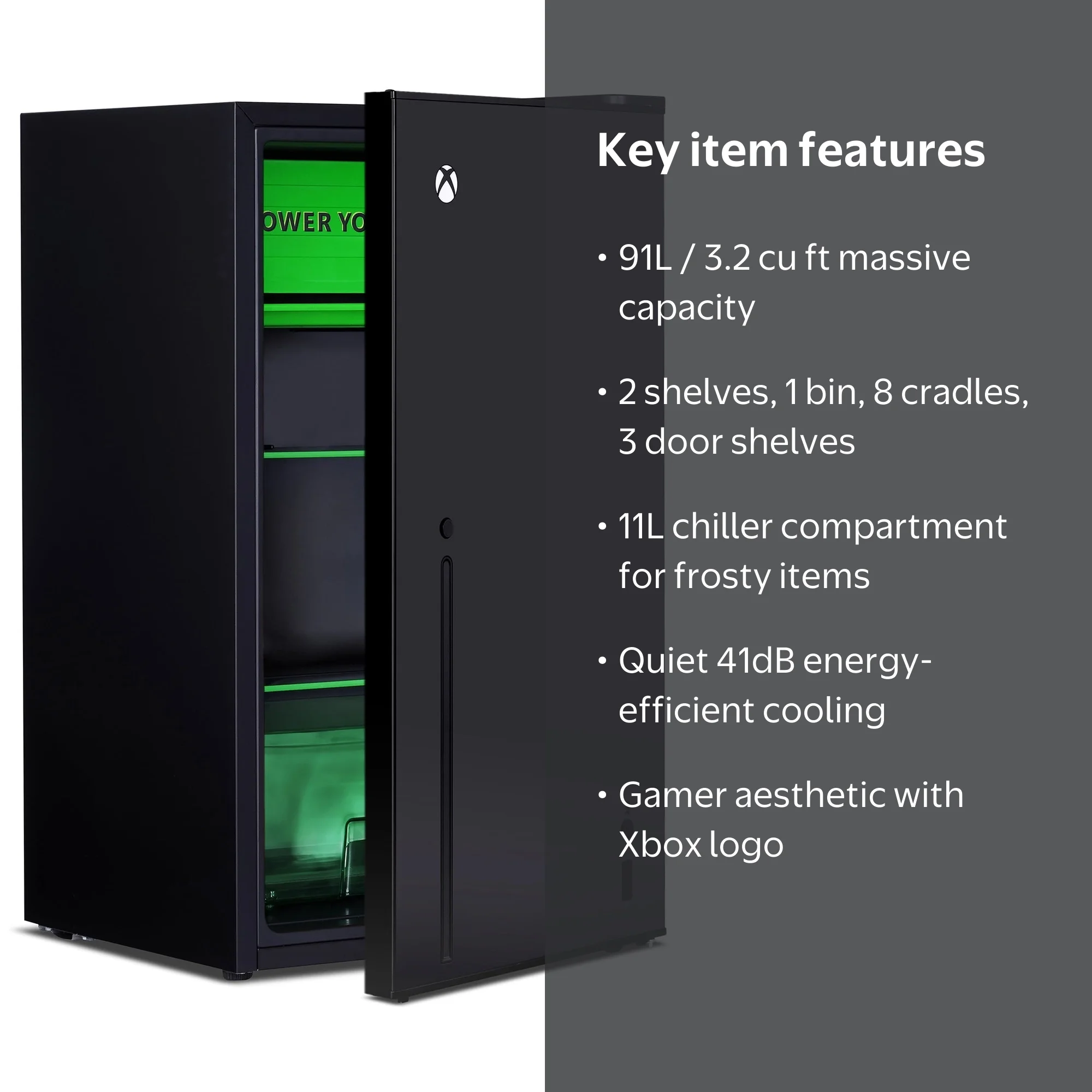 XBOX Series X 3.2 Cu Ft Gaming Fridge Matte Black with Internal