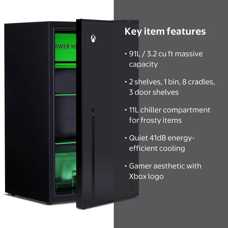 XBOX, Refrigerator, 3.2 cu ft, Matte black with internal green