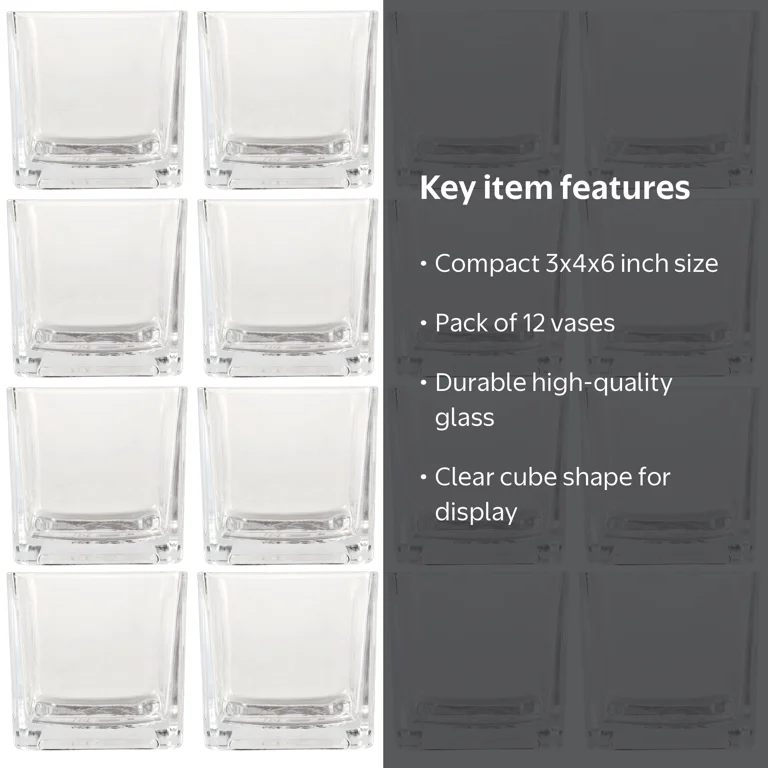 Ashland, Cube Table Decoration, 6 inch, Clear Glass Vase Set of 12