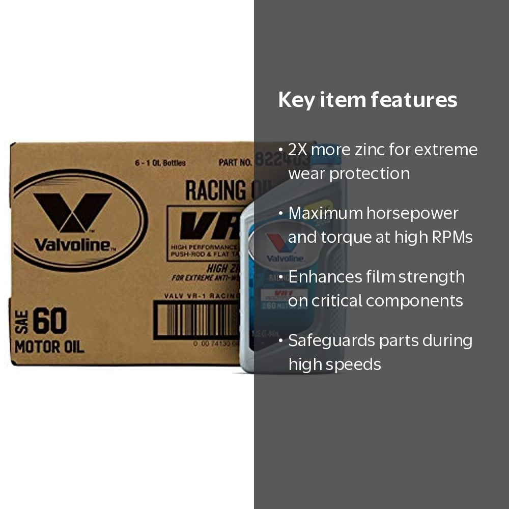 Free Shipping! Valvoline 822403 Vr1 Racing 60 6/1 Qt Cs - Walmart