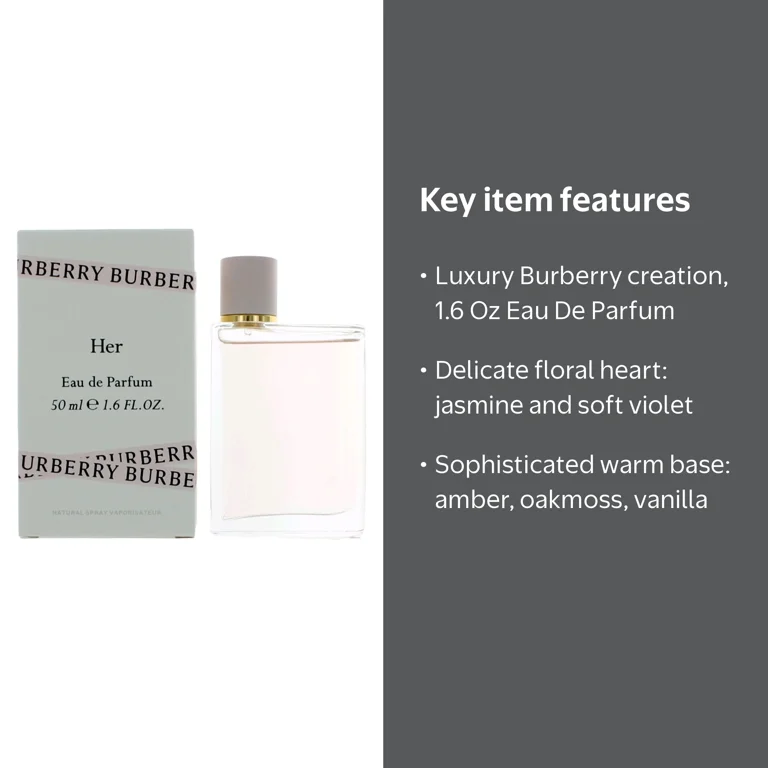 Burberry Her Eau De Parfum for Women, 1.6 Oz Versatile Natural
