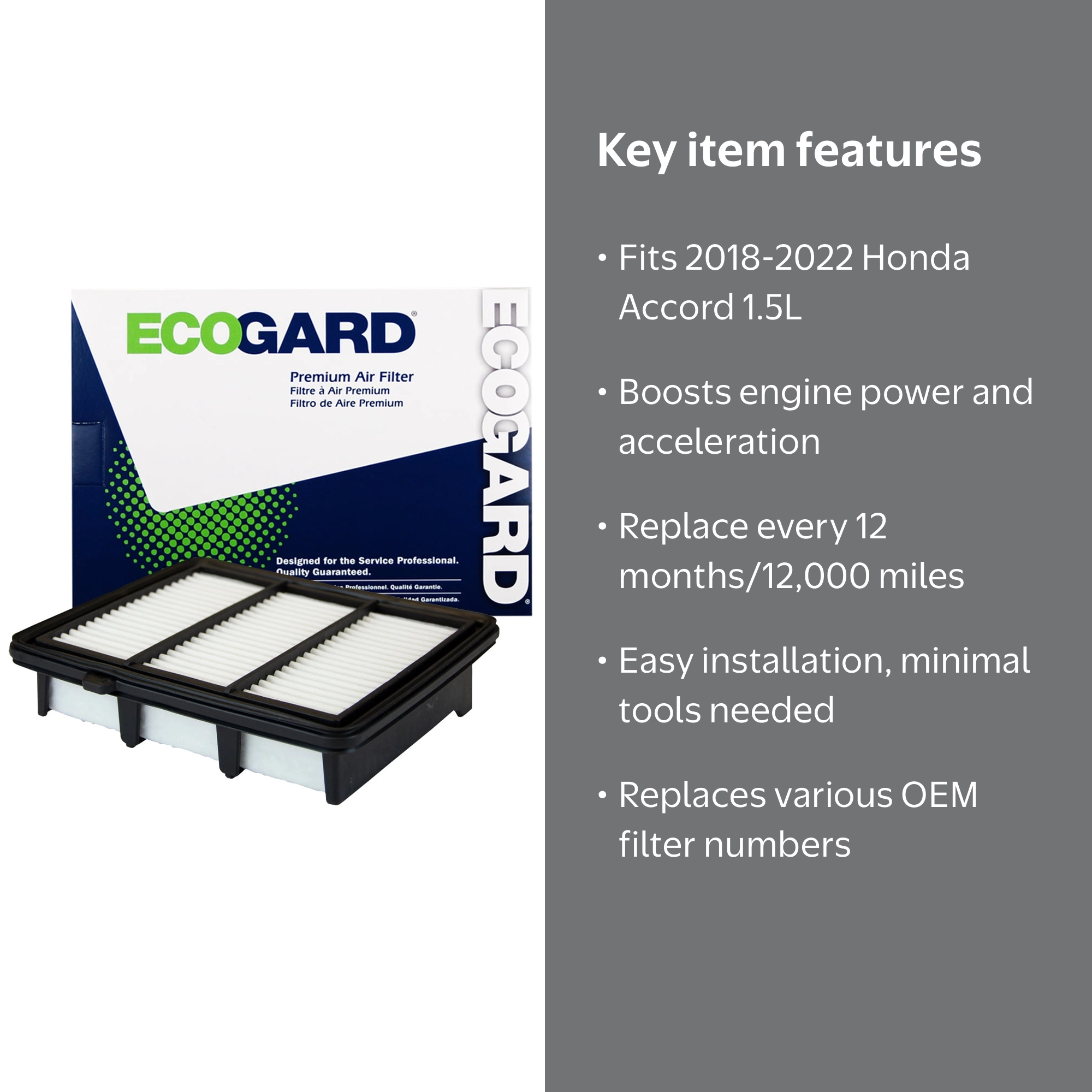 ECOGARD XA11569 Premium Engine Air Filter Fits 2018-2022 Honda