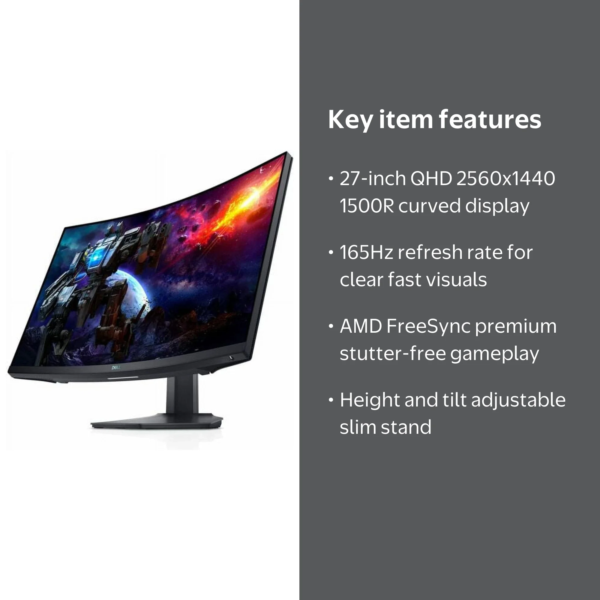 Dell 27 Inch WIDE Curved Gaming Monitor, 165Hz Refresh Rate, QHD