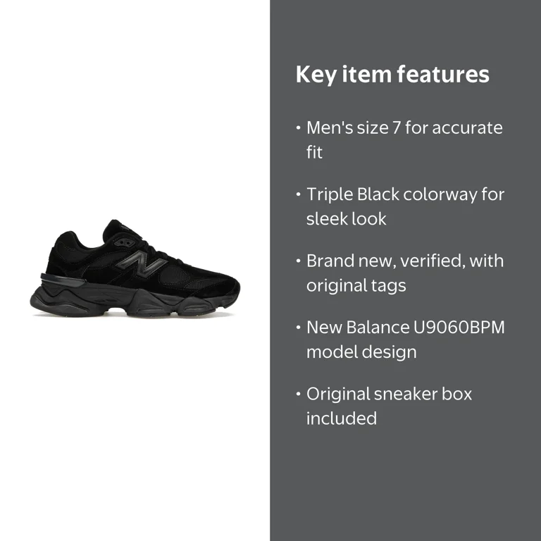 New Balance Men's 9060 Triple Black Shoes, from StockX - Walmart.com