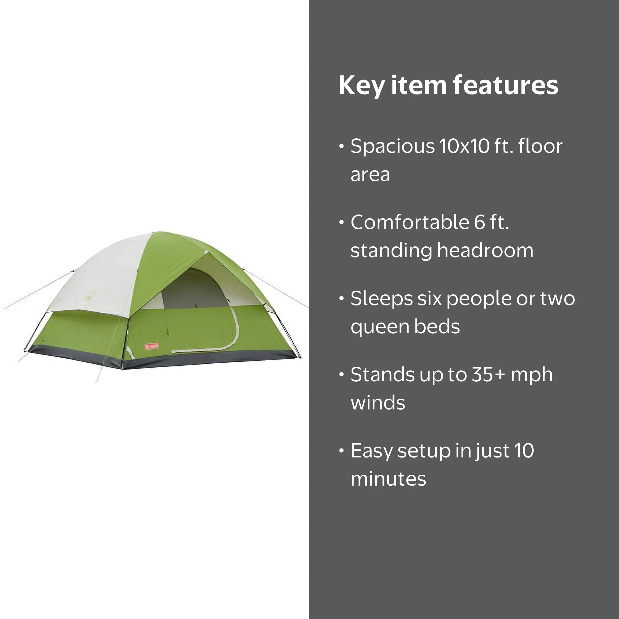 Coleman Family Camping Sundome 6-Person Dome Tent, 72'' Center