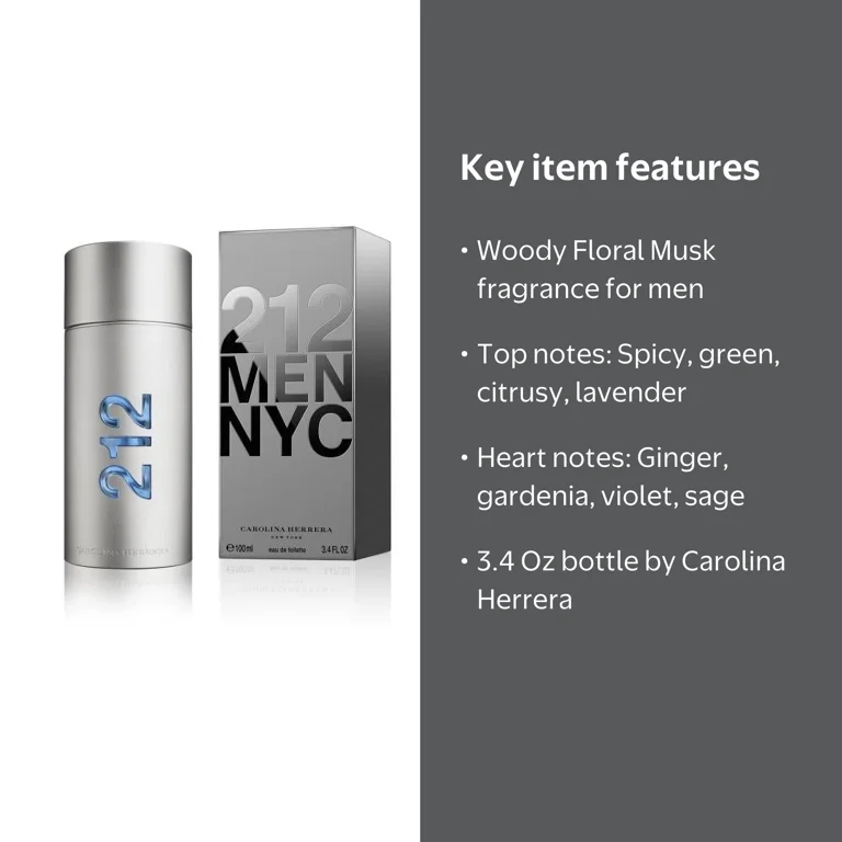 Carolina Herrera, 212 Men NYC, 3.4 Oz, Woody Floral Musk fragrance