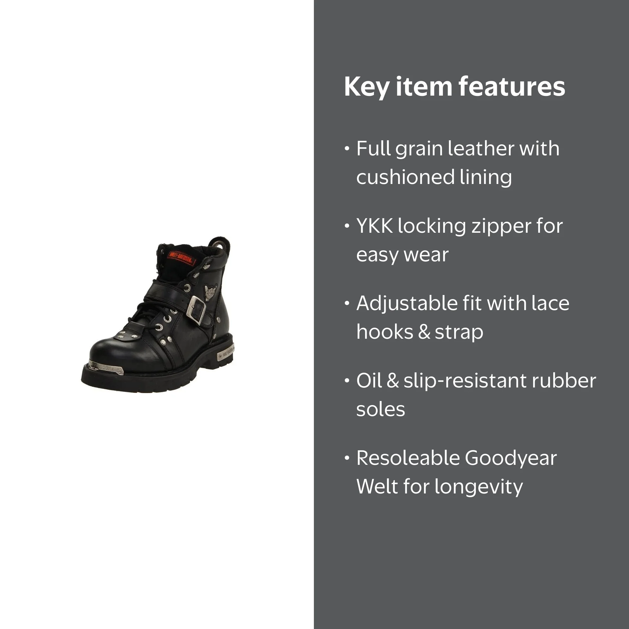 Harley-Davidson Men's Brake Buckle Boot, Black Leather, Durable