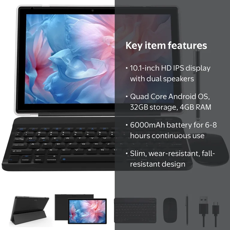 NOVOJOY 10.1 Inch Android Tablet with Keyboard Mouse Stylus 64GB